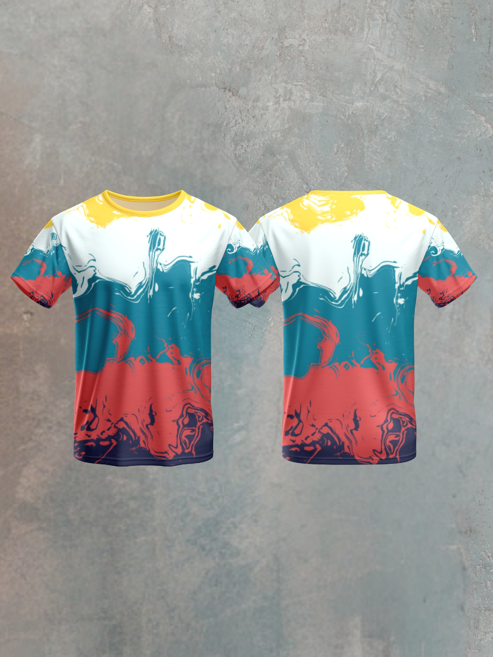Teal Multicolor Liquid Wave Pattern Sports T-shirt for men