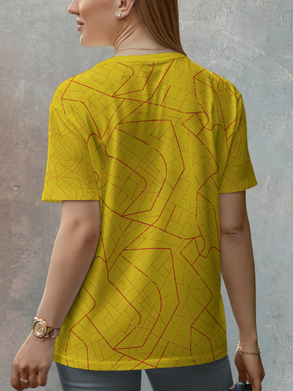 Bright Yellow Street Mesh Pattern Sports T-shirt for women