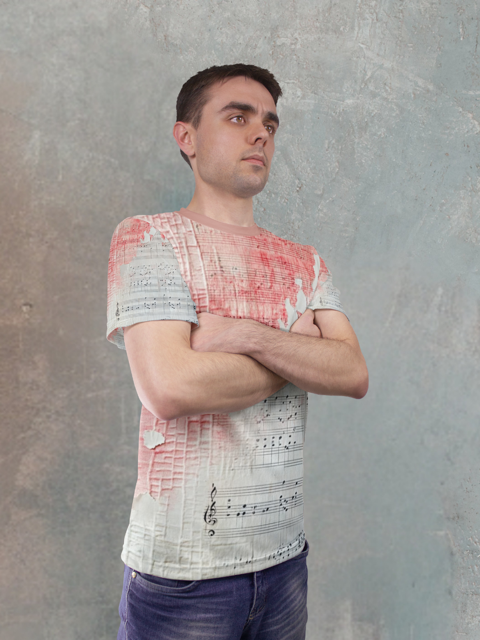 Blush White Melody Fade Pattern Sports T-shirt for men