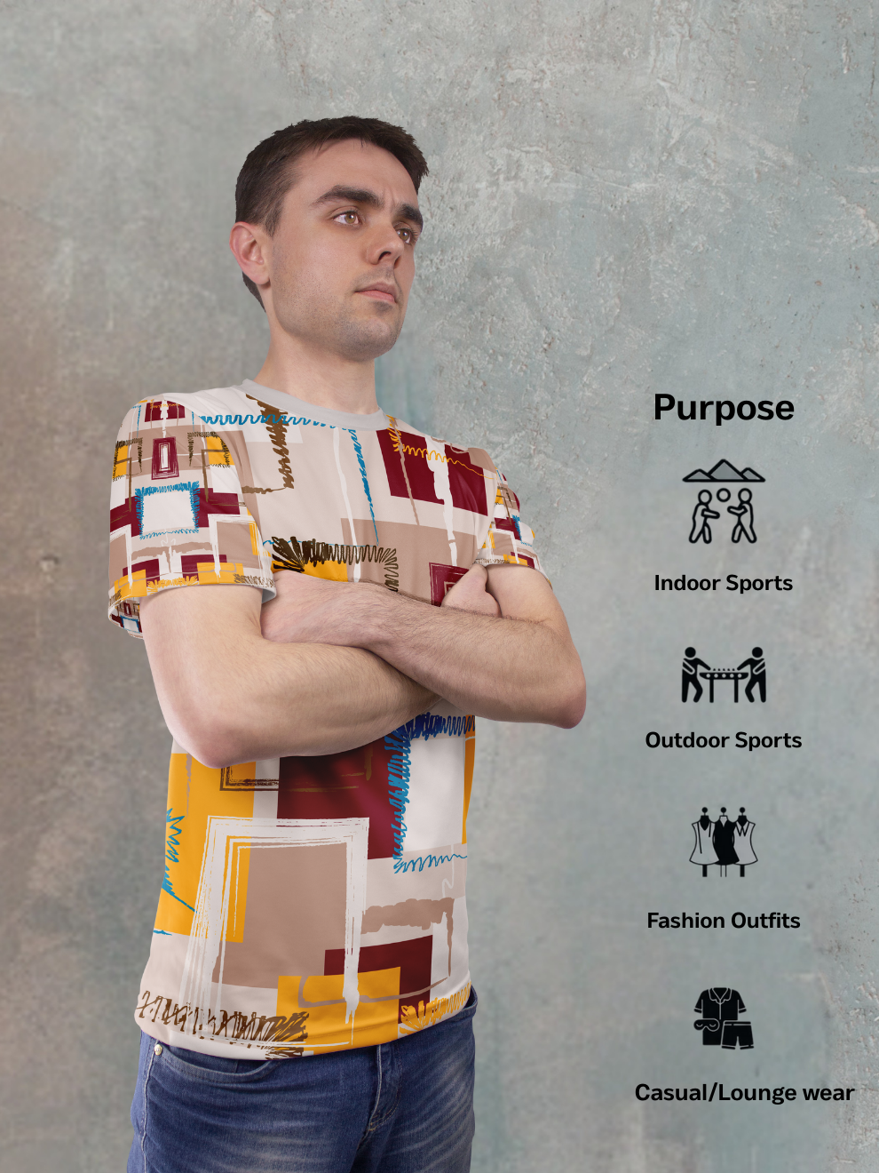 Metro Beige Scribbled Texture Pattern Sports T-shirt for men