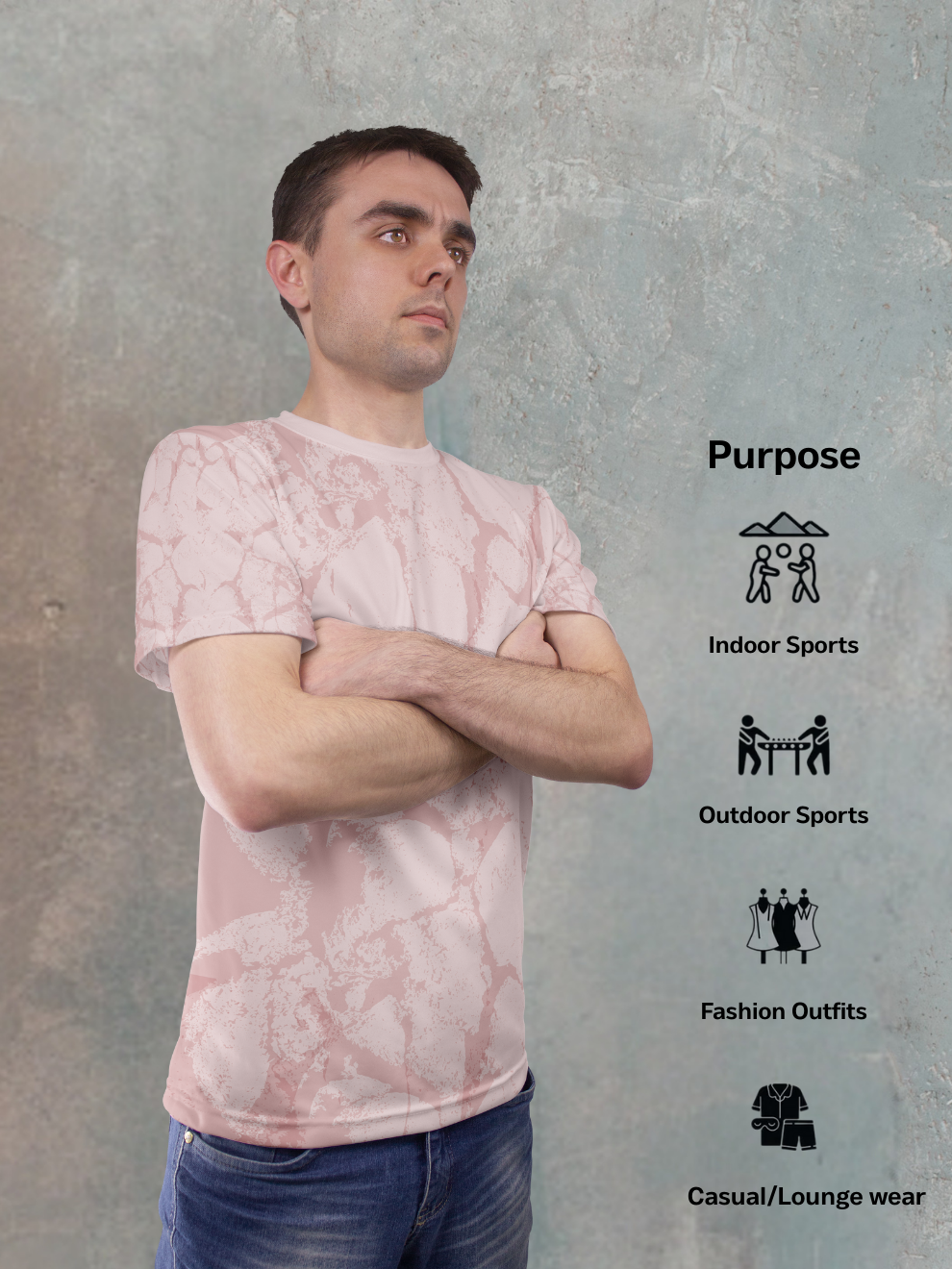 Mutted Pink Block Texture Pattern Sports T-shirt for men