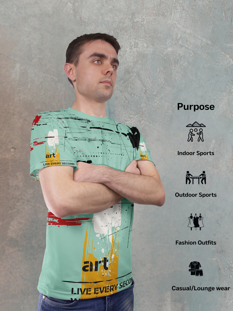 Mint Edge Green Art Burst Pattern Sports T-shirt for men