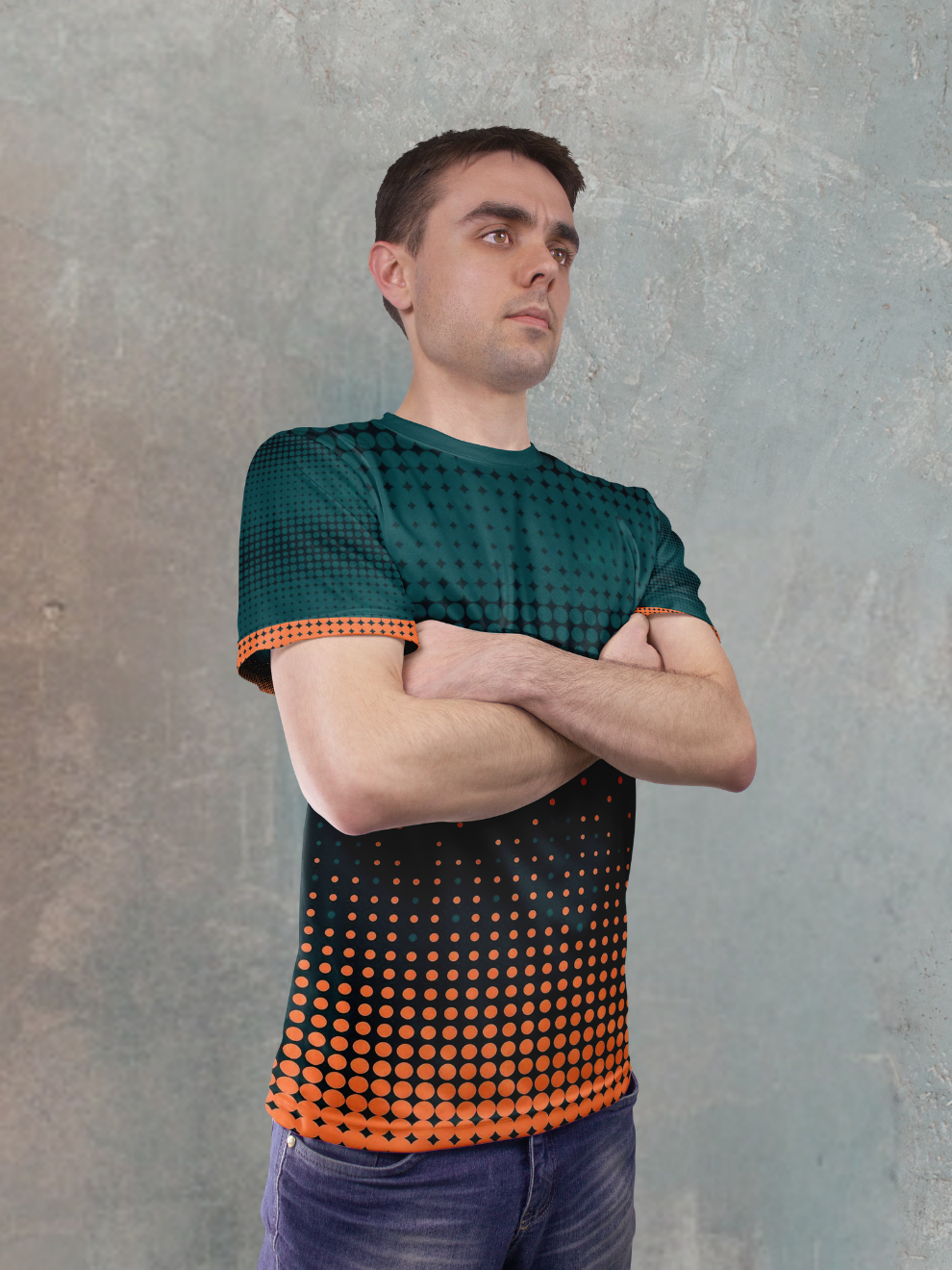 Teal Orange Dot Matrix Pattern Sports T-shirt for men