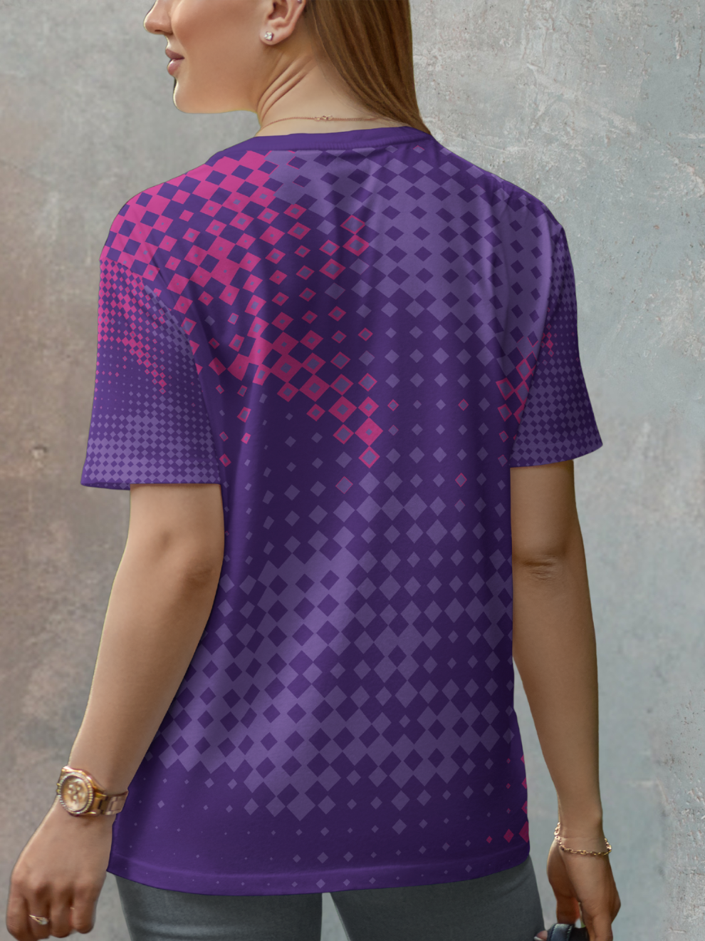 Dark Purple Pixel Grid Pattern Sports T-shirt for women