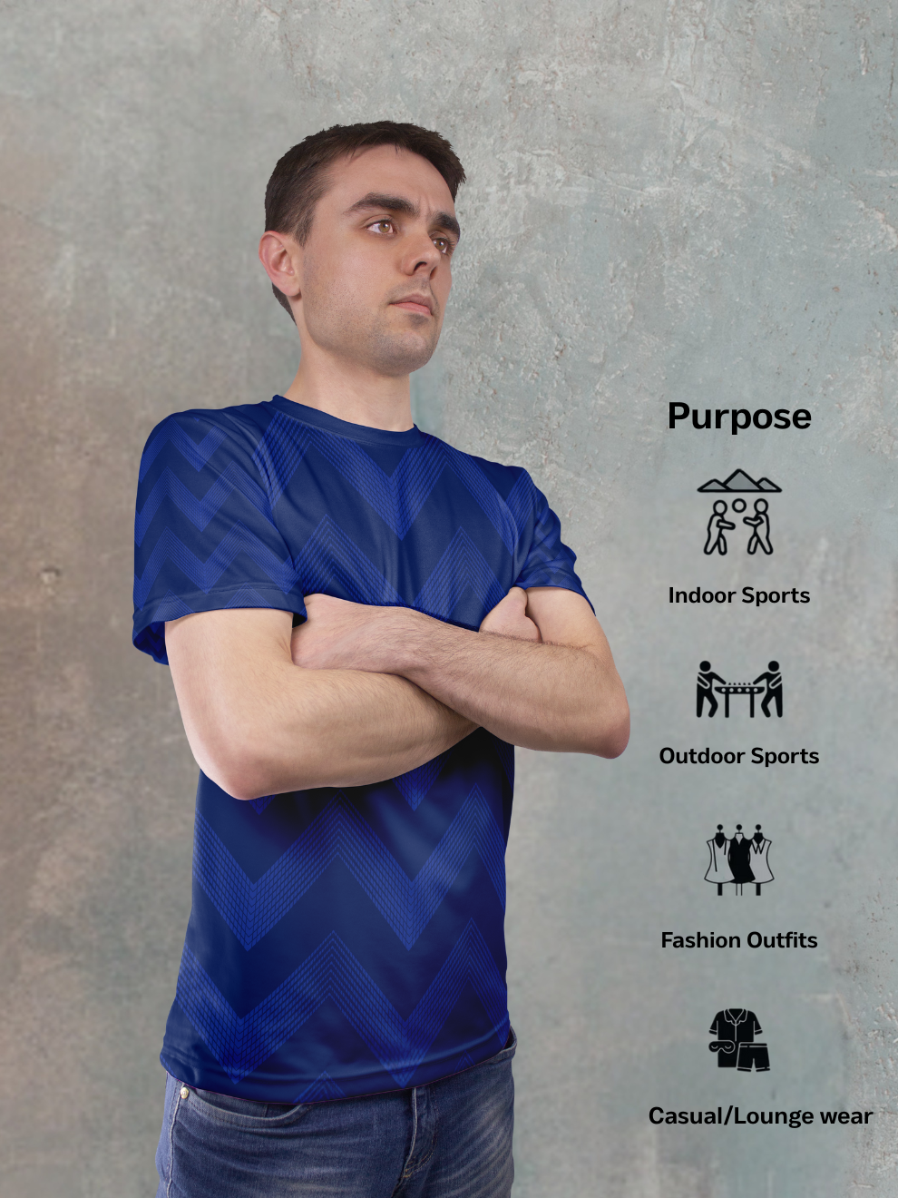 Midnight Navy Blue Strike Wave Pattern Sports T-shirt for men