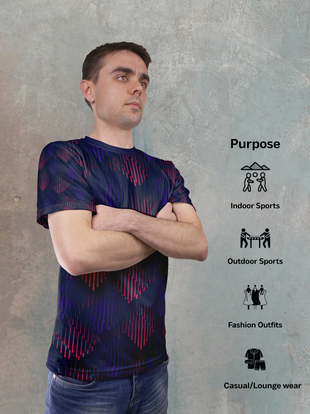 Bold Blue Geometric Line Pattern Sports T-shirt for men