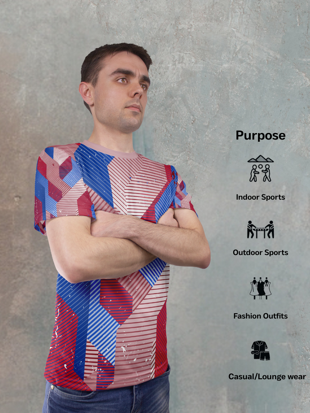 Crimson Prism Red Grid Rush Pattern Sports T-shirt for men