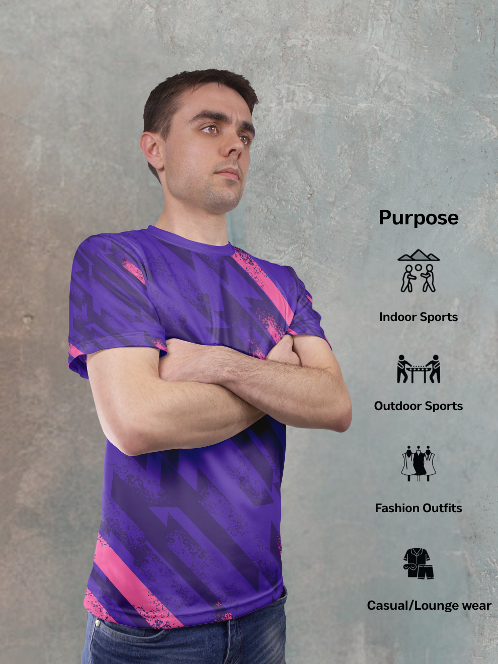 Purple Blue Flux Strike Pattern Sports T-shirt for men