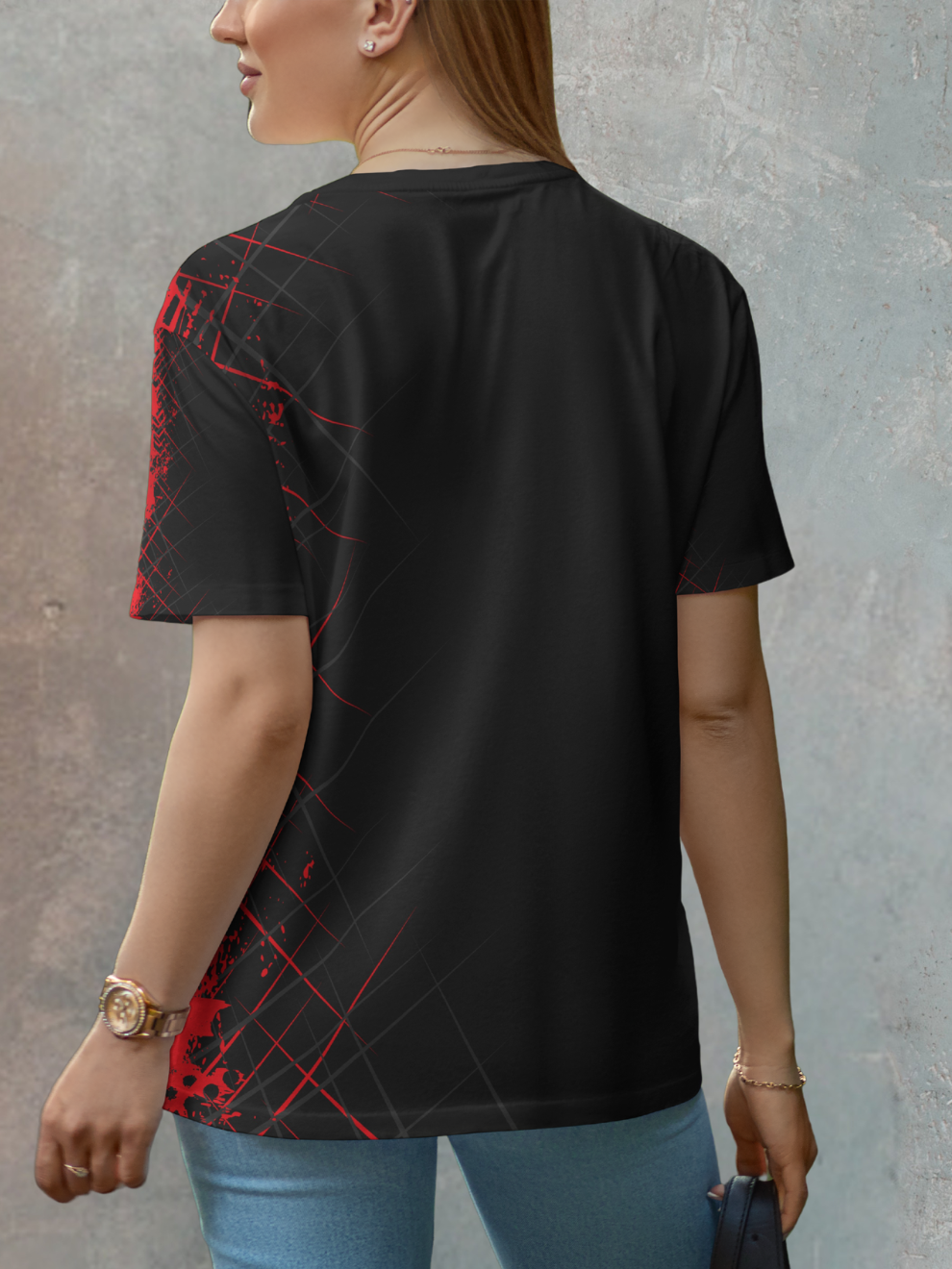 Jet Black Crimson Edge Pattern Sports T-shirt for women