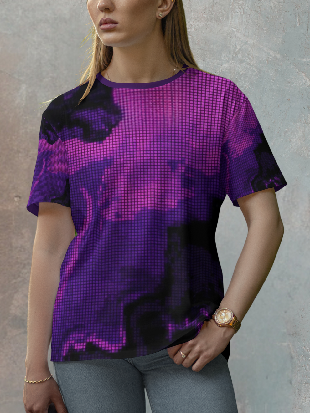 Midnight Black Digital Abstract Pattern Sports T-shirt for women