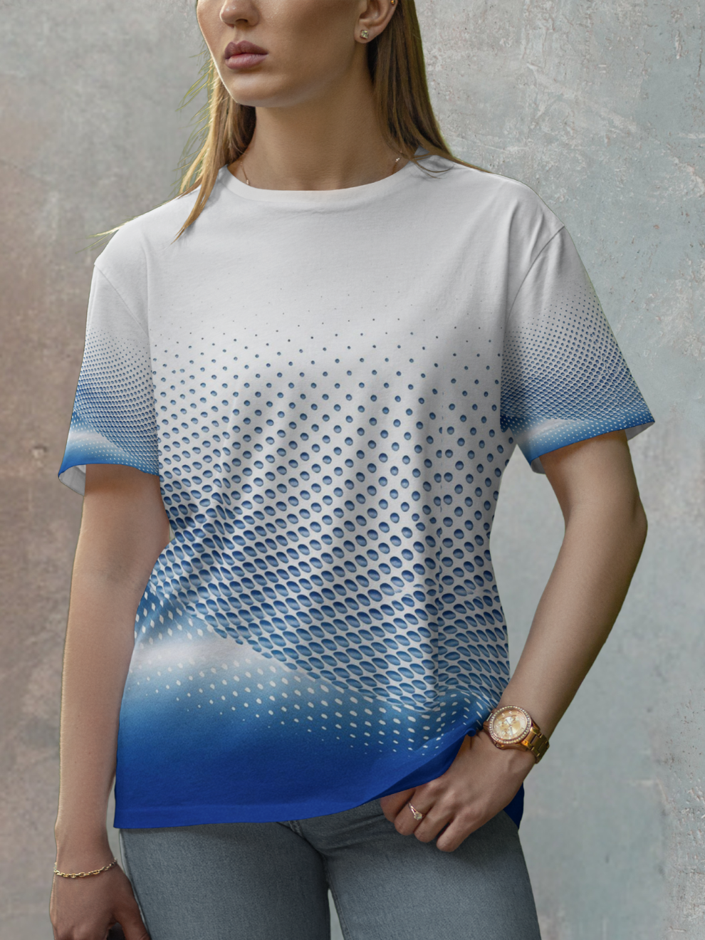 Light Blue Dot Gradient Pattern Sports T-shirt for women