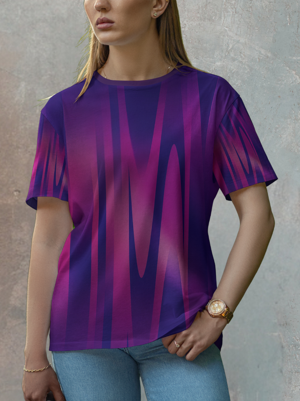Electric Plum Pulse Wave Pattern Sports T-shirt for women