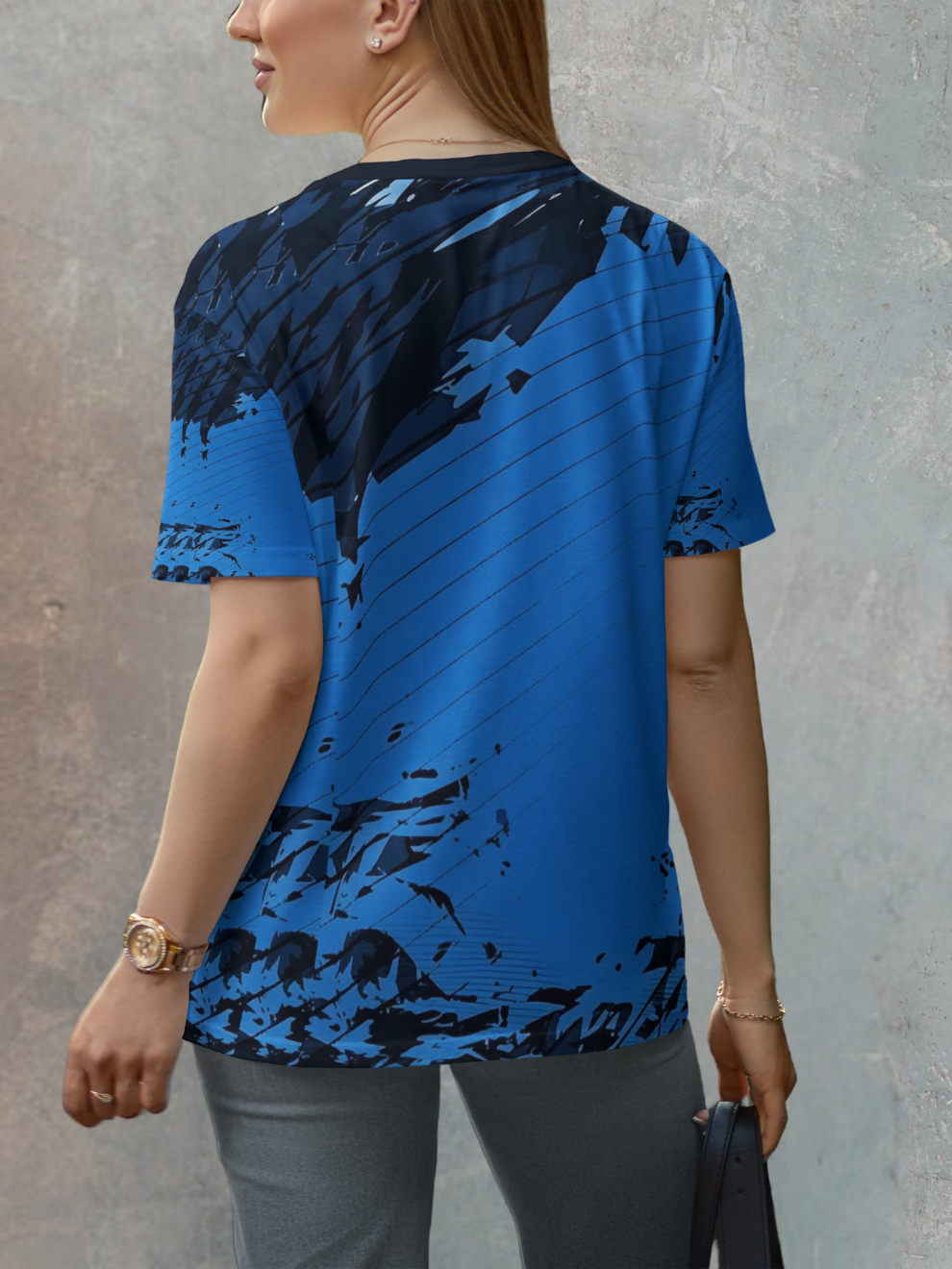 Royal Blue Edge Burst Pattern Sports T-shirt for women