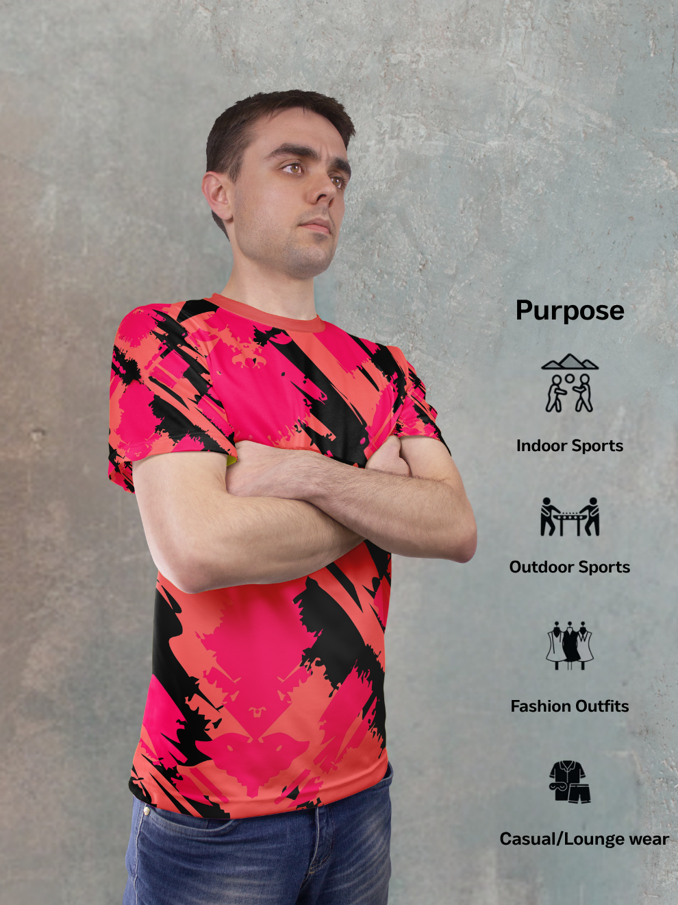 Crimson Red Brush Wave Rush Pattern Sports T-shirt for men