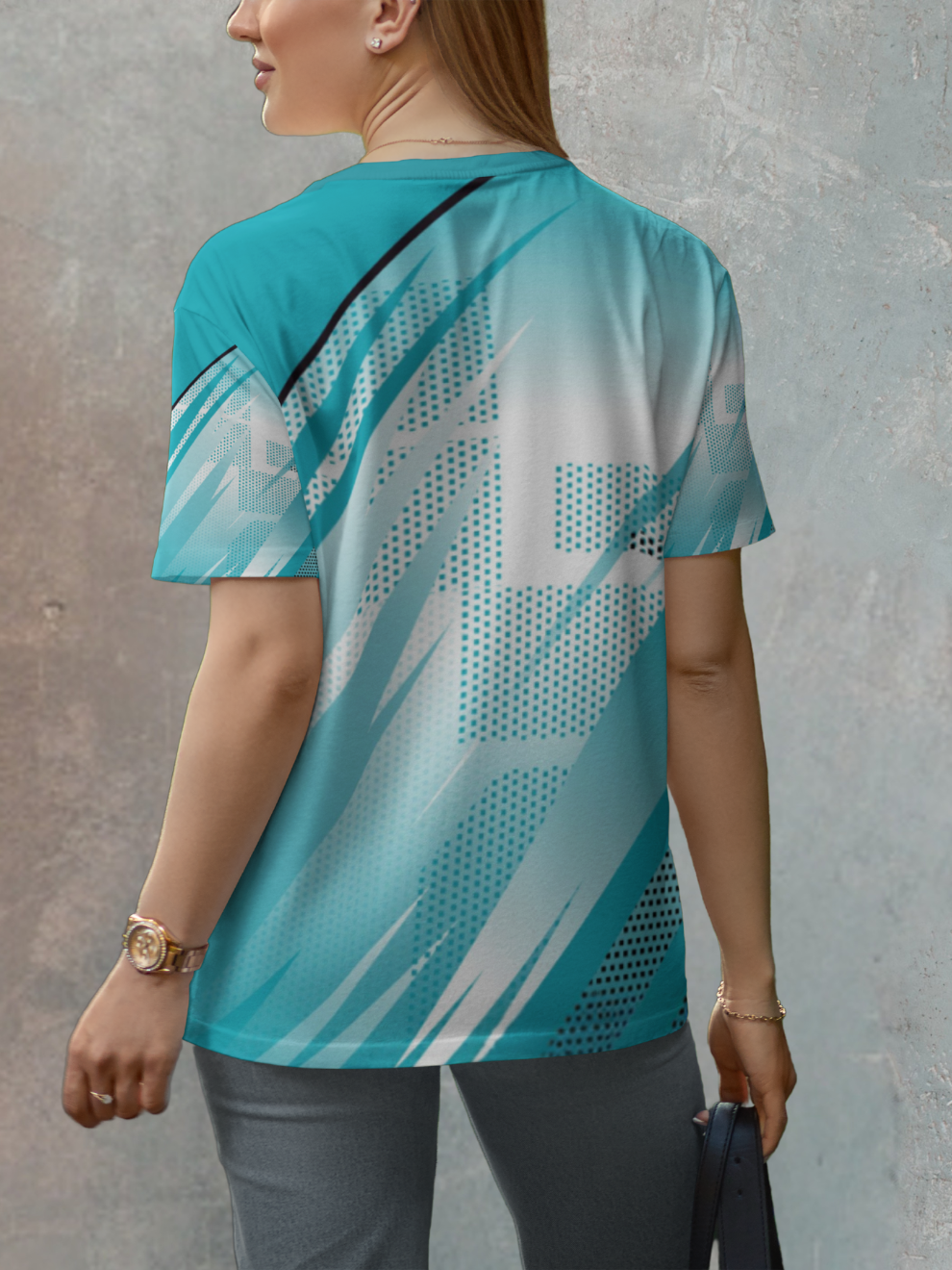 Aqua Blue Velocity Grid Pattern Sports T-shirt for women