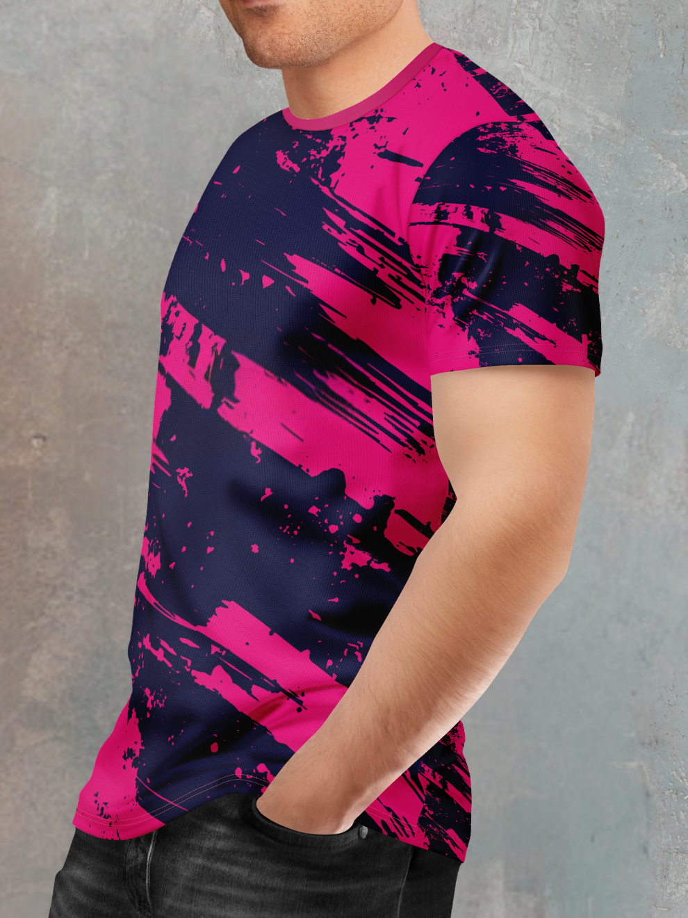 Neon Pink Diagonal brush Stroke Pattern Sports T-shirt for men