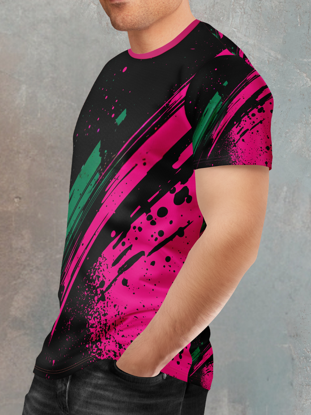 Jet Black Splash Strike Zone Pattern Sports T-shirt for men