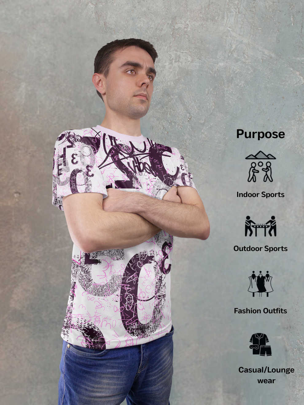 White Dotted Scribbles Abstract Typography Pattern Sports T-shirt for men