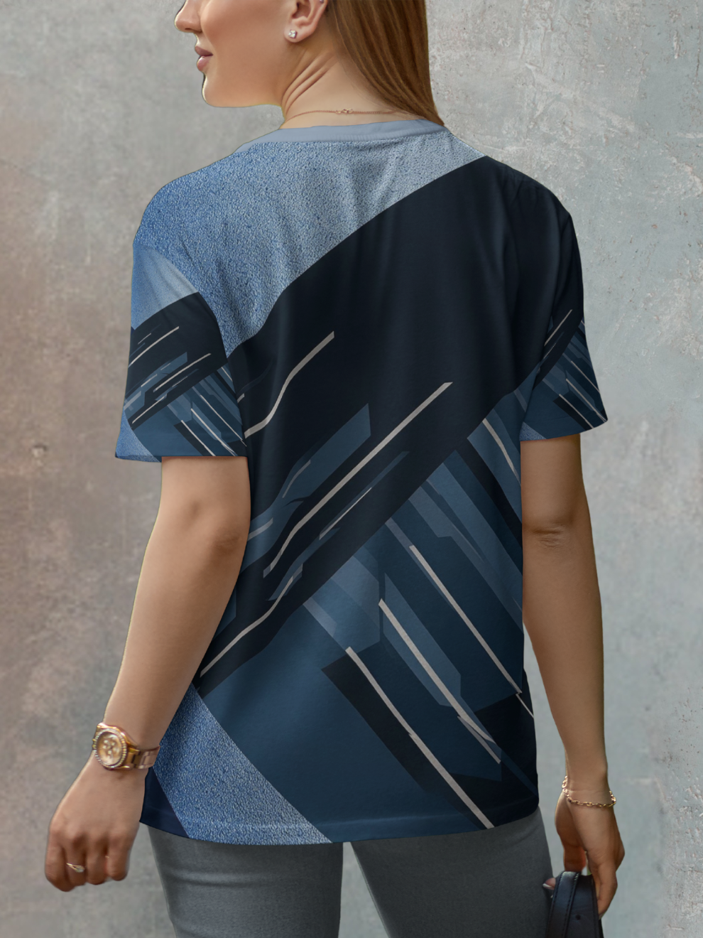 Graphite Gray Diagonal Motion Pattern Sports T-shirt for women