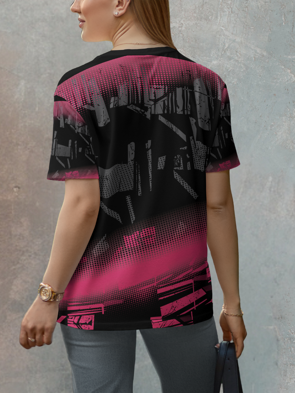 Crimson Black Abstract Geometric Pattern Sports T-shirt for women