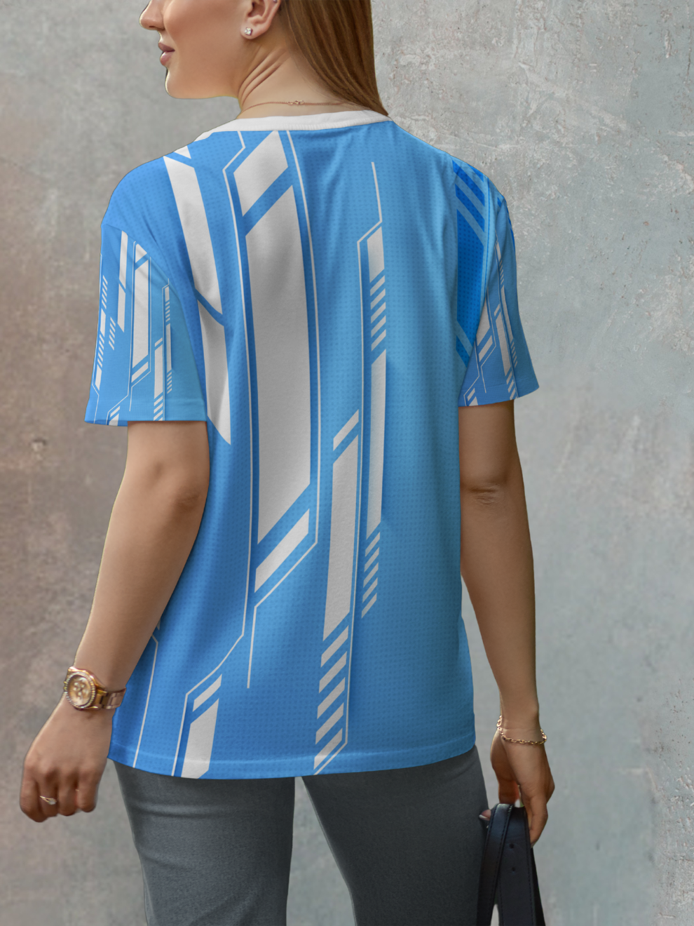 Electric Blue Aero Grid Pattern Sports T-shirt for women