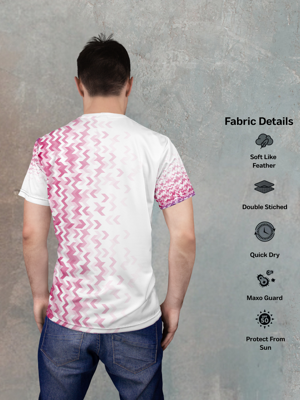 Muted Pink with white Faded Strike Pattern Sports T-shirt for men