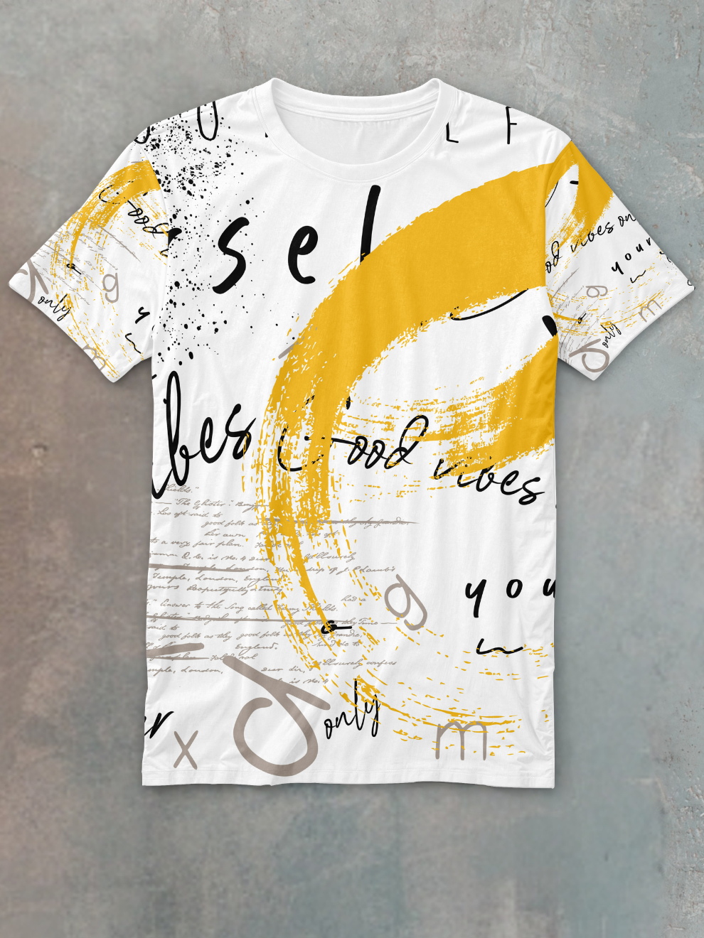 Yellow Echo Script Pattern Slim Fit Sports T-shirt for men