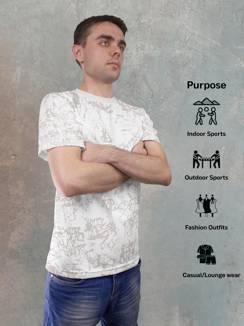 Clay Mist White Fade Pattern Slim Fit Sports T-shirt for men