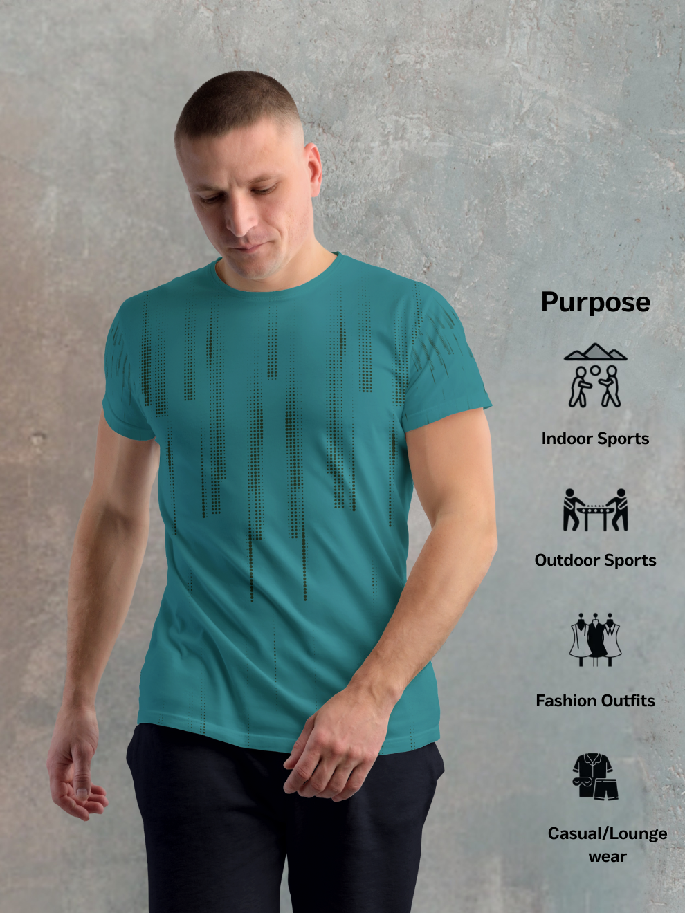 Ocean Teal Pulse Line Graphic Pattern Sports T-shirt for men