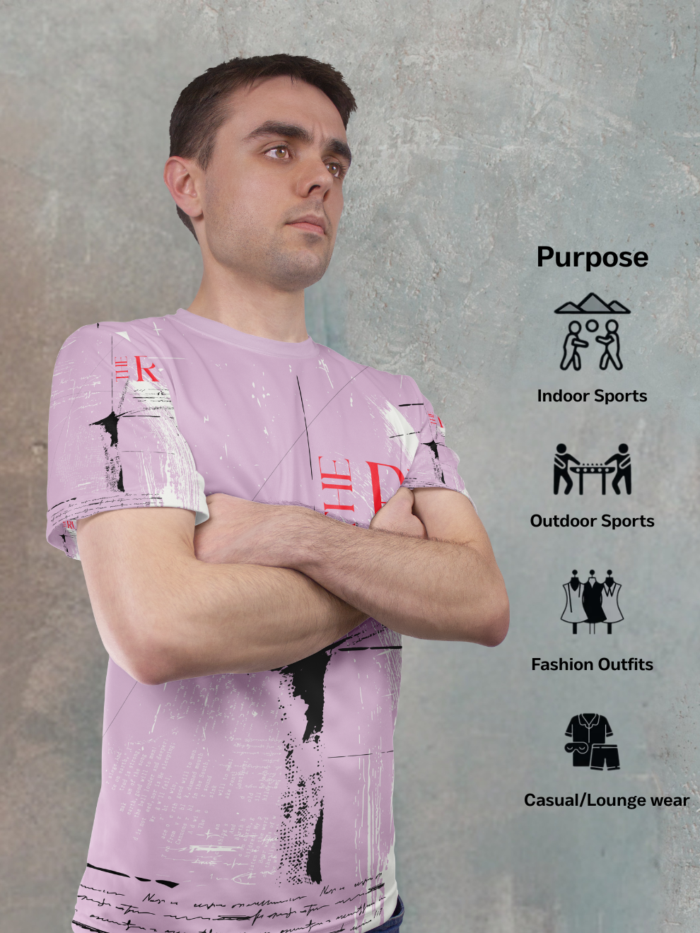 Mutted Pink Wave Rule Pattern Slim Fit Sports T-shirt for men