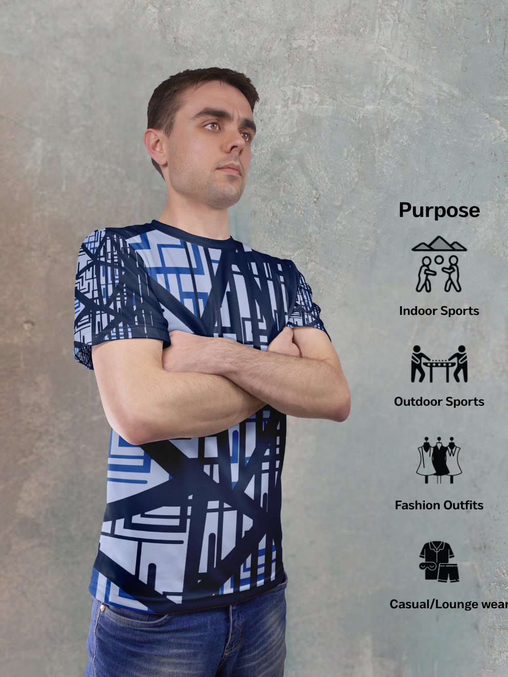 Ice Grid Blue Geometric Strike Pattern Sports T-shirt for men