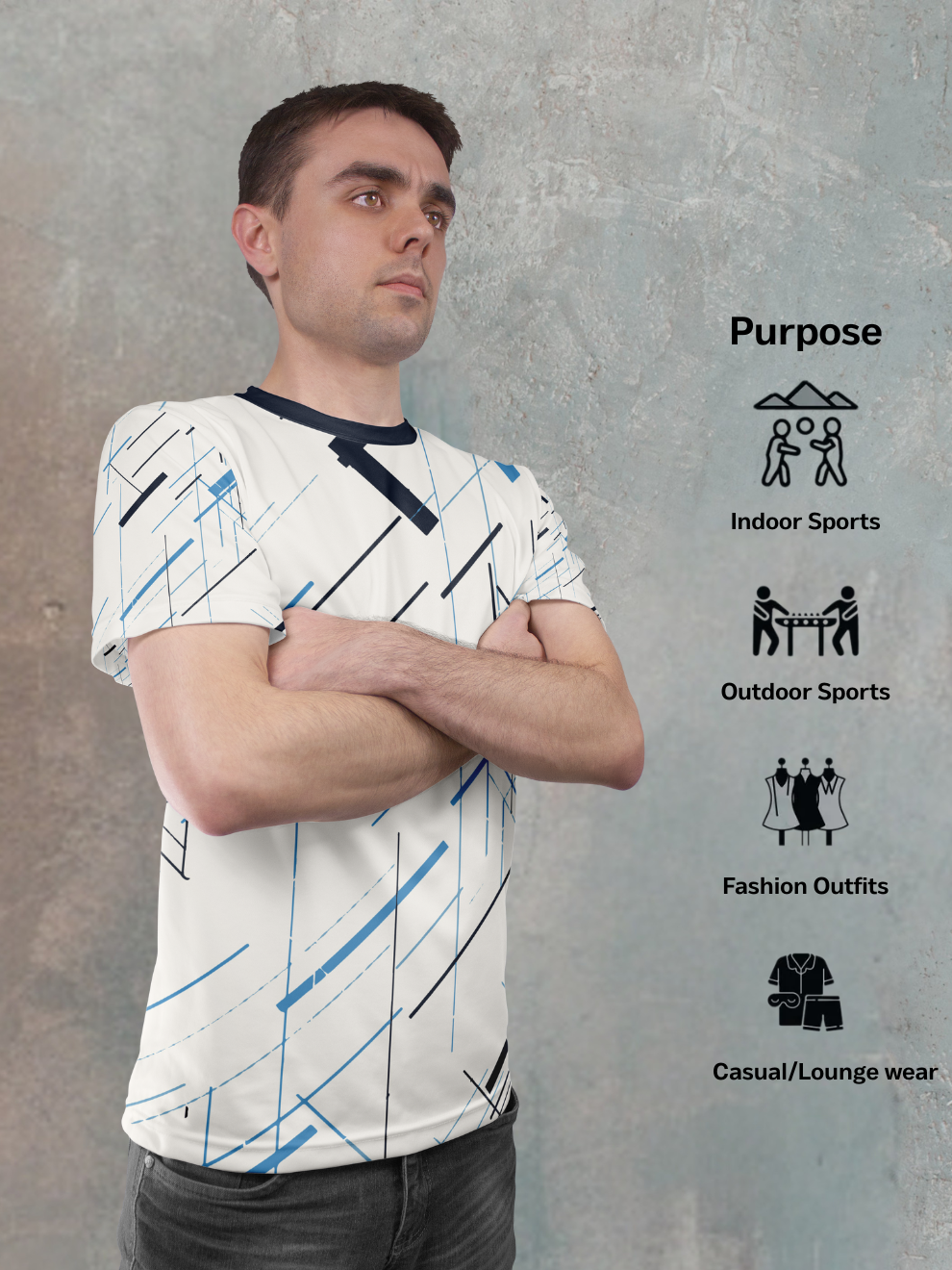 White Base Abstract Pattern Sports T-shirts for men