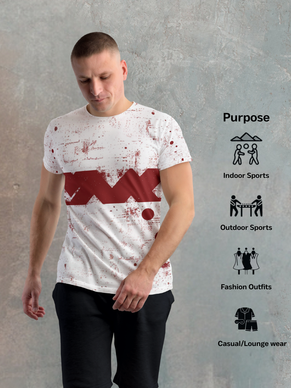 Red Ink Brush Texture Pattern Slim Fit Sports T-shirt for men