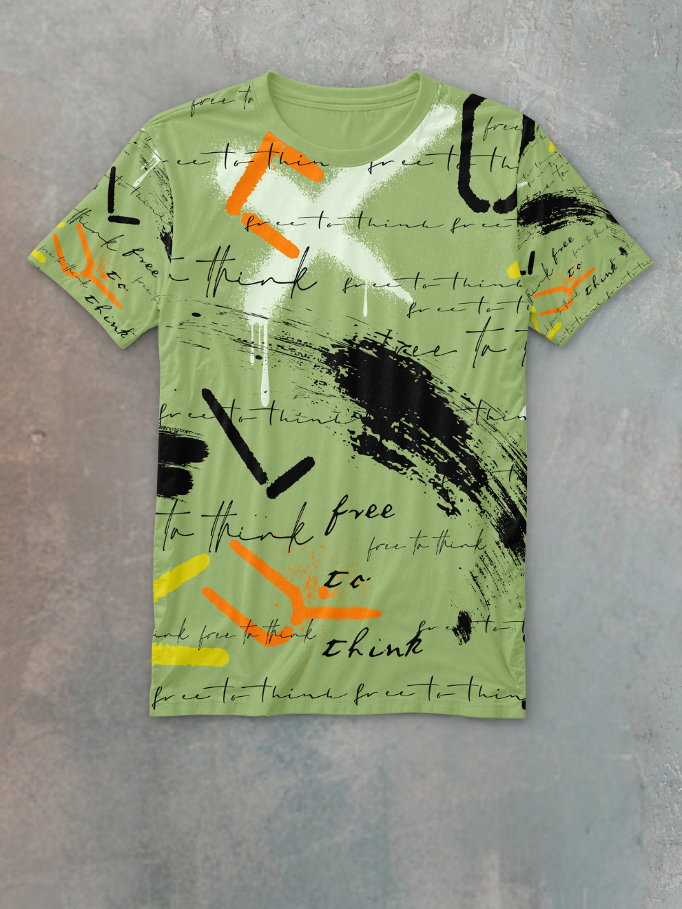 Green Brush Stroke Pattern Slim Fit Sports T-shirt for men