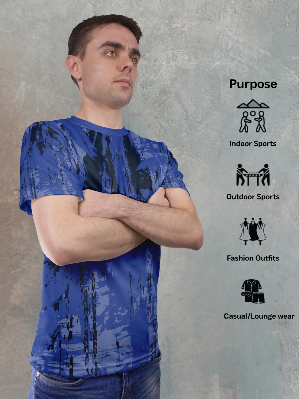 Midnight Blue Shadow Brush Pattern Slim Fit Sports T-shirt for men