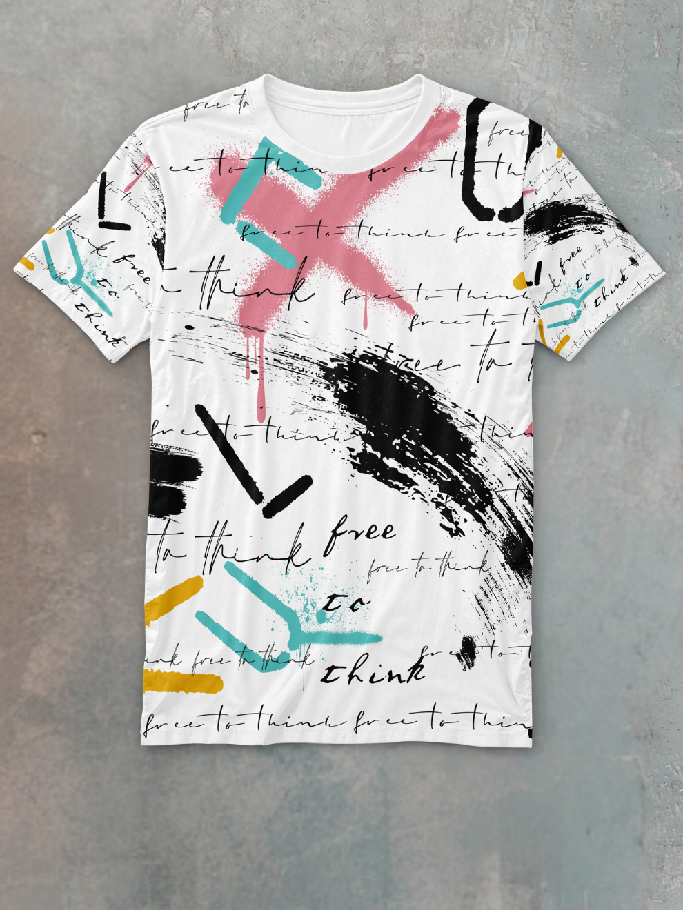 White Color Splatter Pattern Slim Fit Sports T-shirt for men