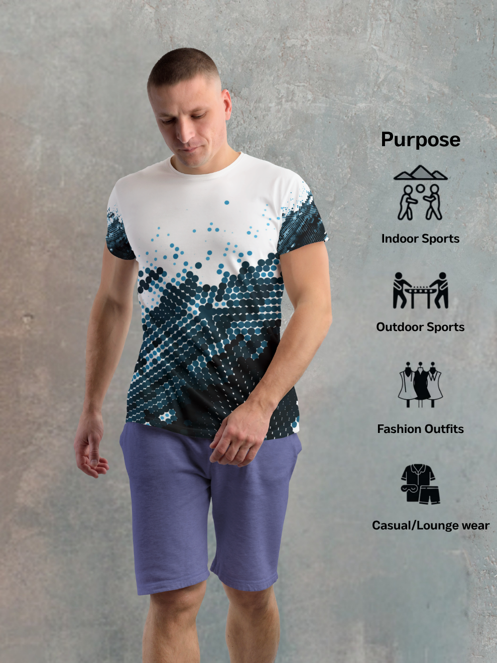 White Dotted Pattern Slim Fit Sports T-shirt for men