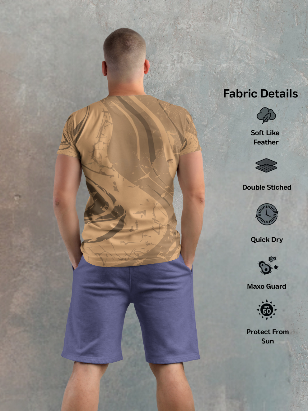 Ash Brown Grid Pattern Slim Fit Sports T-shirt for men