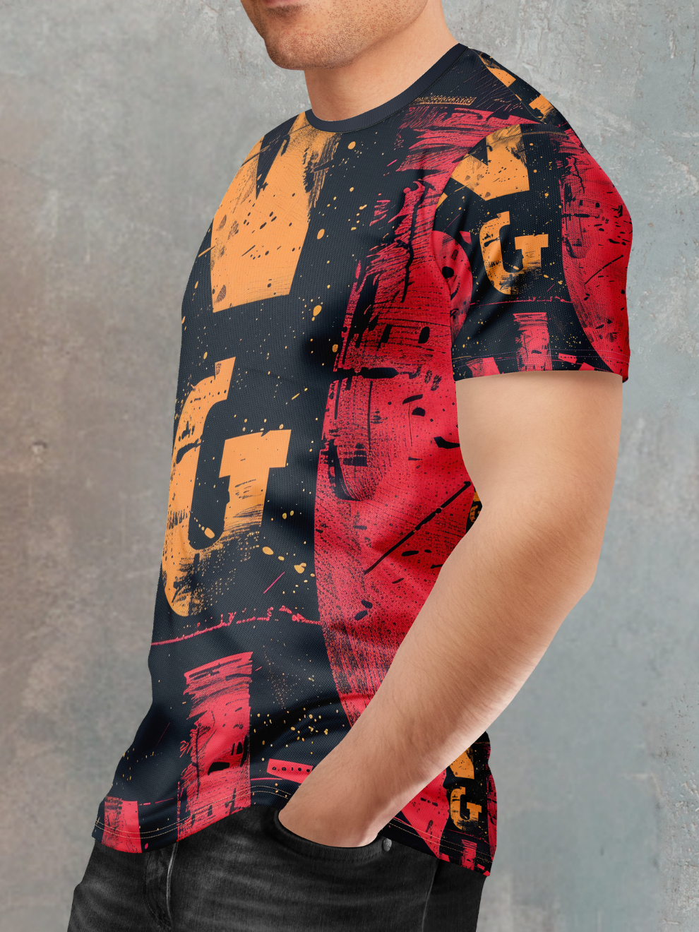Black Texture Pattern Slim Fit Sports T-shirt for men