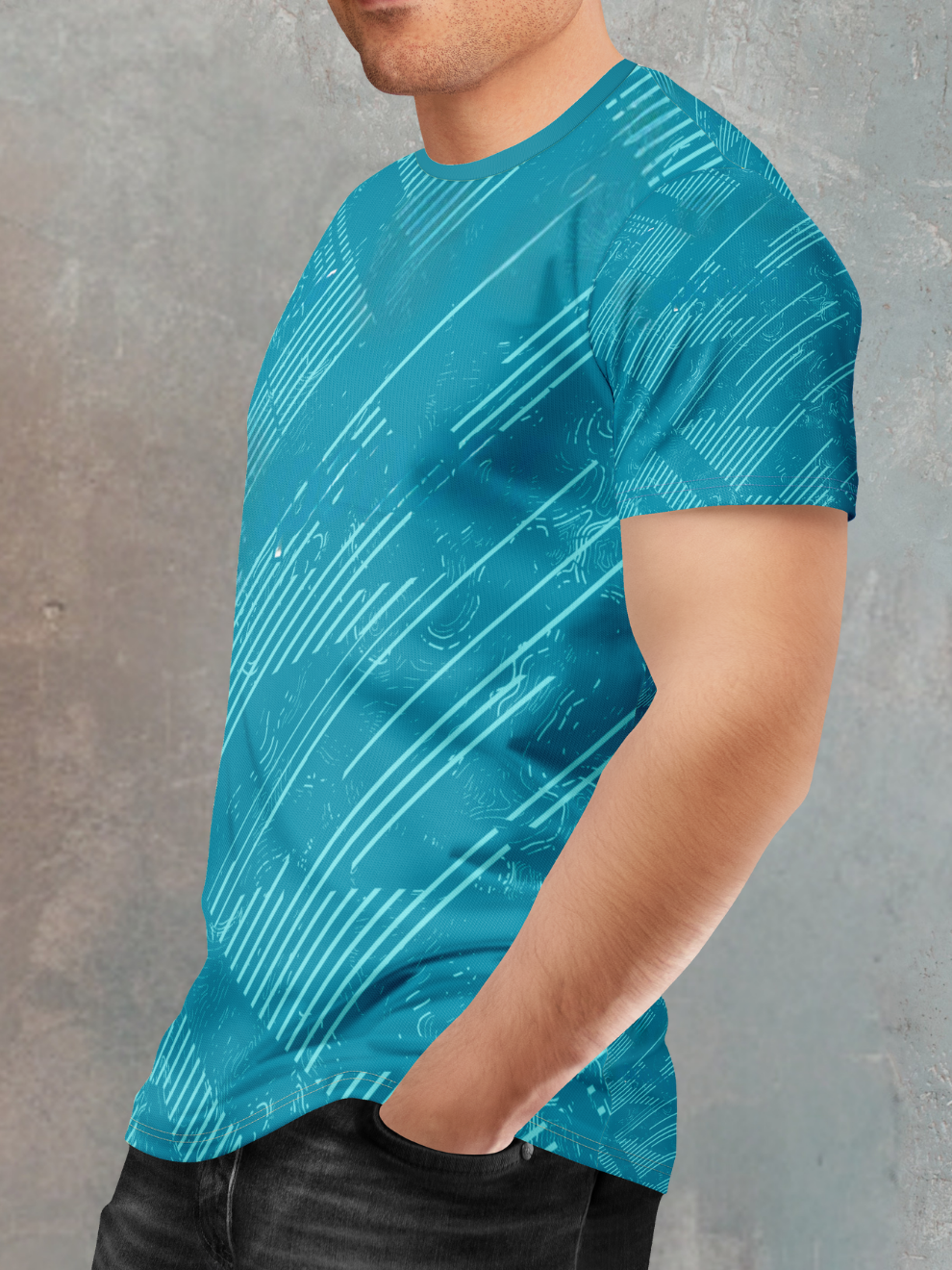 Velocity Blue Stride Code Pattern Slim Fit Sports T-shirt for men