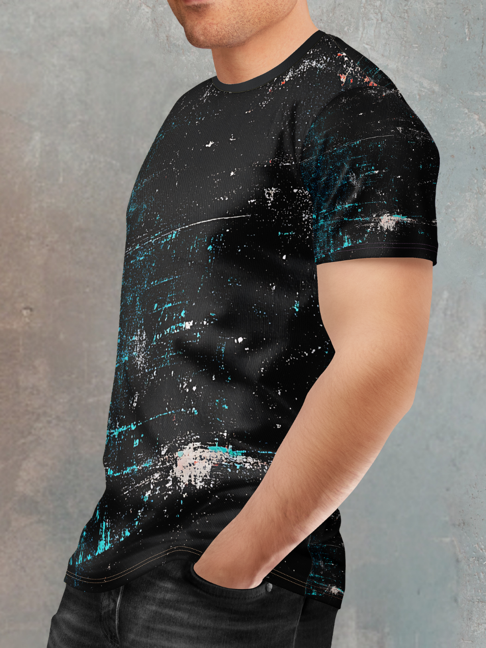 Black Ink Splash Pattern Slim Fit Sports T-shirt for men