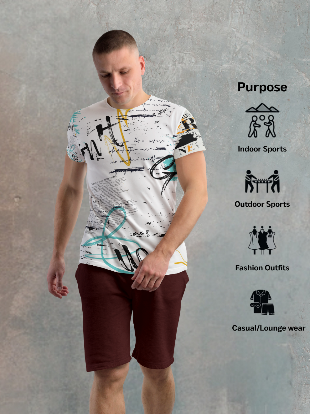 White Brush Wave Pattern Slim Fit Sports T-shirt for men