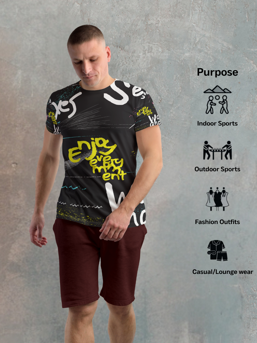 Black Texture Pattern Slim Fit Sports T-shirt for men