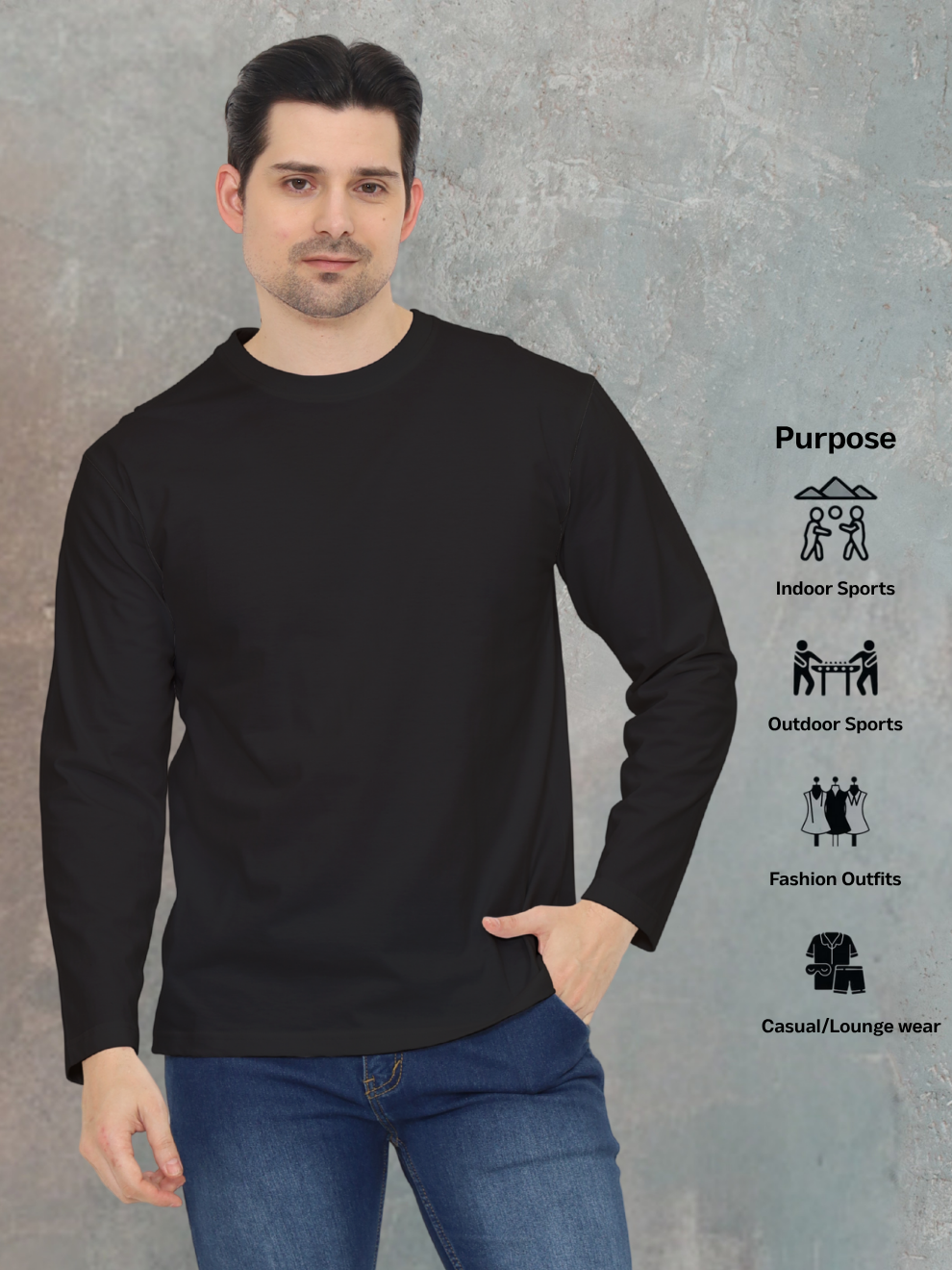 Black Relax Fit Sports Full T-shirt men