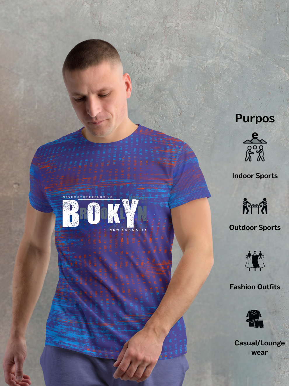 Bolt Blue Strike Zone Pattern Slim Fit Printed T-shirt for men