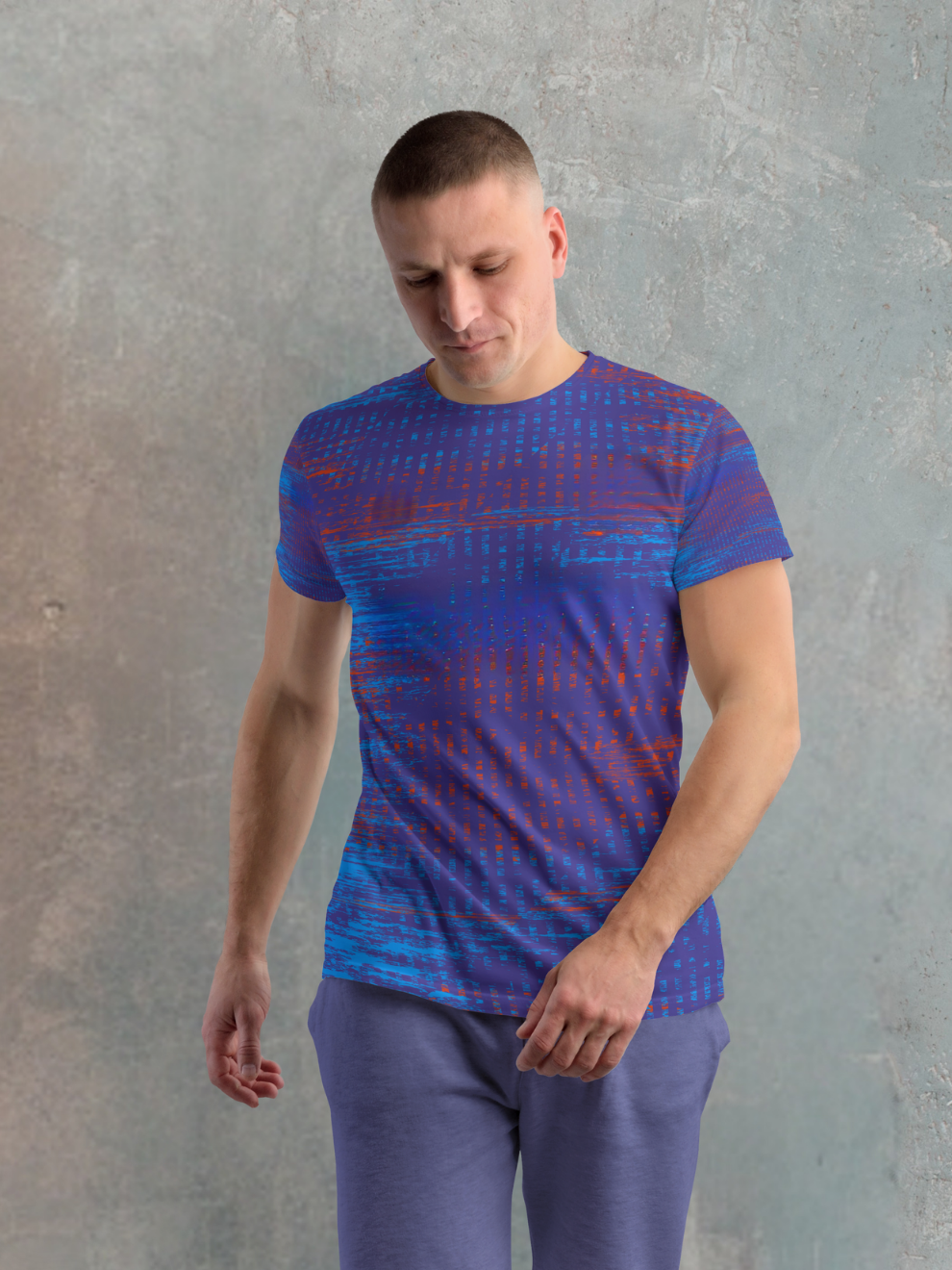 Bolt Blue Strike Zone Pattern Slim Fit Printed T-shirt for men