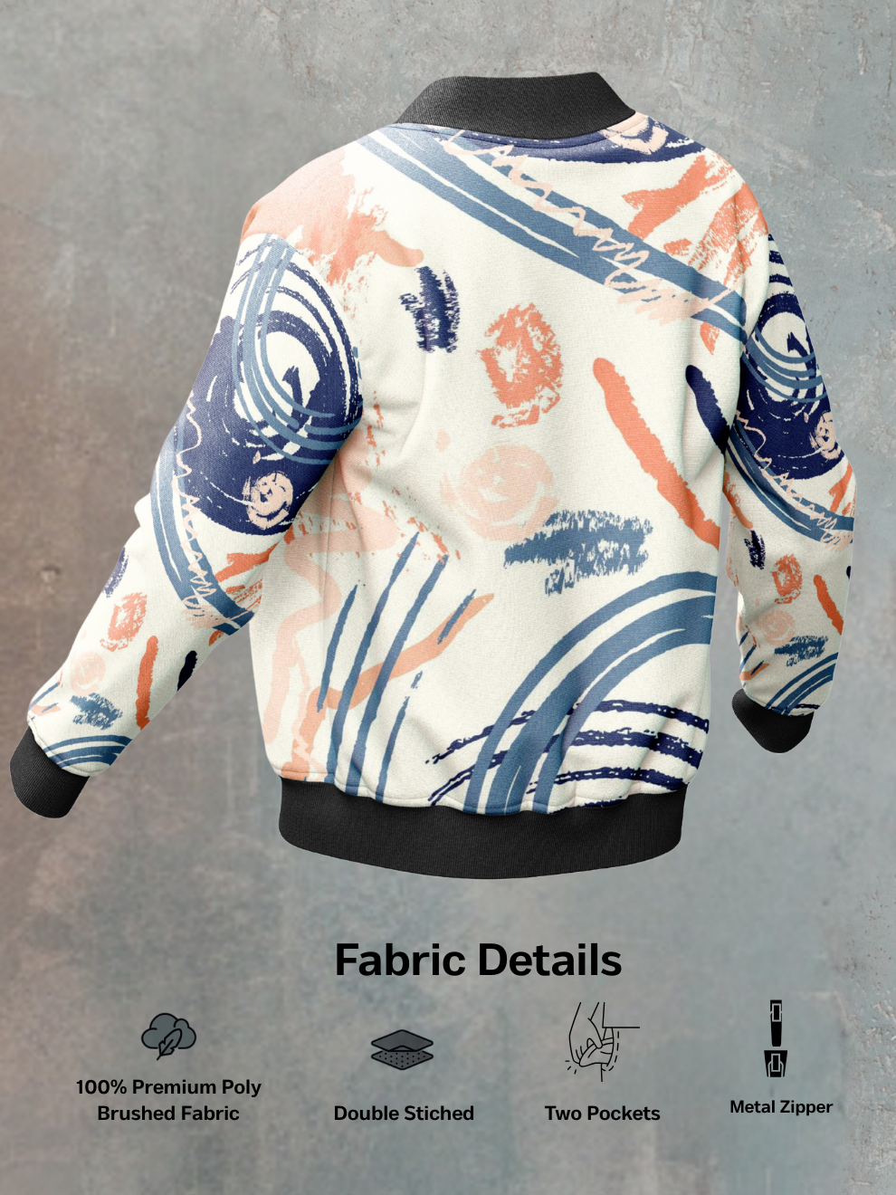 Peach White Cloud Wave Pattern Slim Fit Sports Jacket