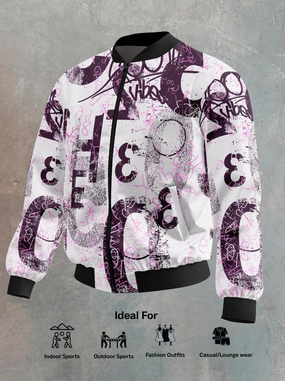 Neon White Scribble Flex Pattern Slim Fit Sports Jacket