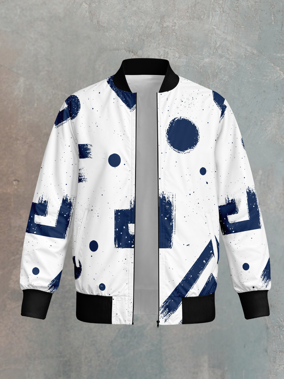 White Dotted Blue Ink Splash Pattern Slim Fit Sports Jacket