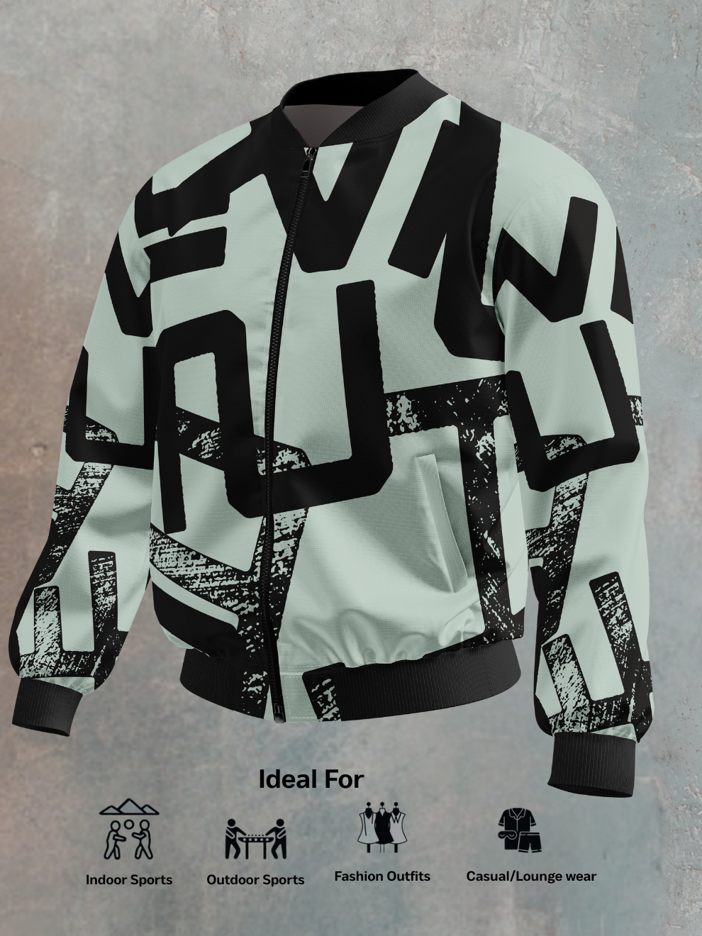 Mint Green Frost Graph Pattern Slim Fit Sports Jacket